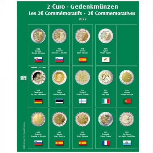 Safe Premium Münzblatt für 2€-Münzen des Jahres 2022 Nr. 7341-31 Neu