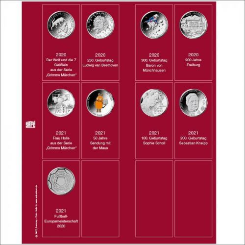 Safe Premium Münzblatt für 20 €-Gedenkmünzen der Jahre 2020/2021 Nr. 7344-3 Neu