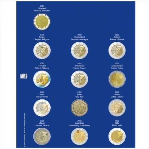 Safe Nachtragsblatt TOPset für 2 Euro Gedenkmünzen (2021/22) Nr. 7822-30 Neu