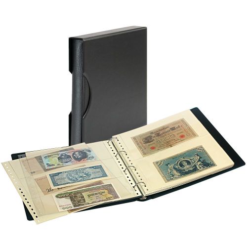 Lindner Banknotenalbum schwarz mit Kassette und 20 Klarsichthüllen SRSBN-814 Neu