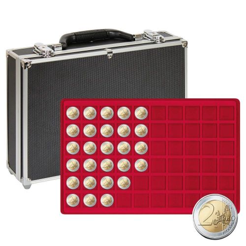 Lindner Münzkoffer 2338-480 mit 8 roten Münztableaus für Münzen bis 27 mm Ø Neu