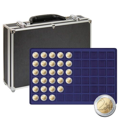 Lindner Münzkoffer 2338M-480 mit 8 blauen Münztableaus für Münzen bis 27mm Ø Neu