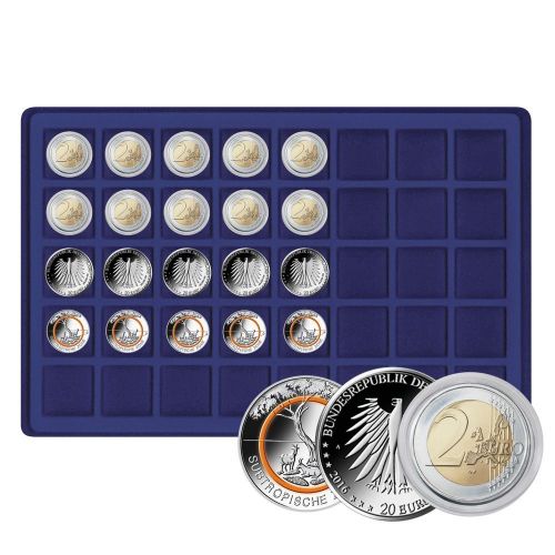 Lindner Münztableau für 40 Münzen bis 34 mm Ø - Blau 2329M-40 Neu