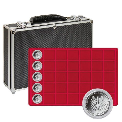 Lindner Münzkoffer 2338-280 mit 8 roten Münztableaus für Münzen bis 39 mm Ø Neu