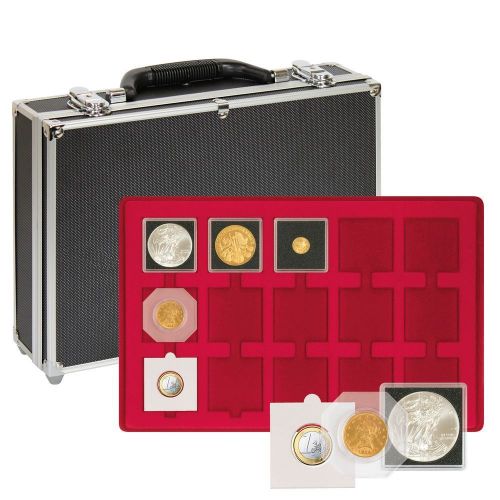 Lindner Münzkoffer 2338-120 mit 8 roten Münztableaus für Münzrähmchen Neu