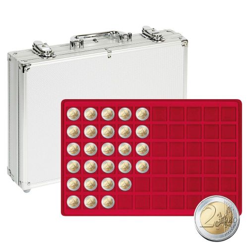 Lindner Münzkoffer S2340-300 mit 5 roten Münztableaus für Münzen bis 27 mm Ø Neu