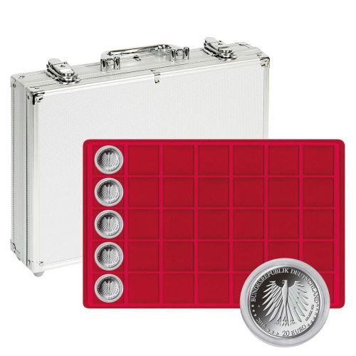 Lindner Münzkoffer S2340-175 mit 5 roten Münztableaus für Münzen bis 39 mm Ø Neu