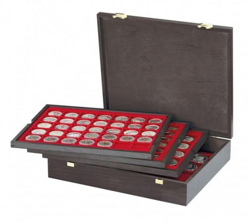Lindner Echtholzkassette CARUS mit 4 Tableaus für 127 Münzen 2494-1 Neu