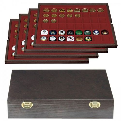 Lindner Echtholzkassette CARUS mit 4 Tableaus für 192 Münzen 2494-6 Neu