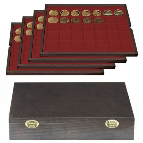 Lindner Echtholzkassette CARUS mit 4 Tableaus für 140 Münzen 2494-5 Neu