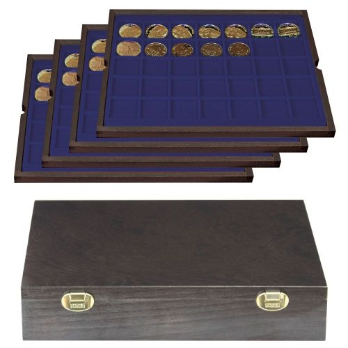 Lindner Echtholzkassette CARUS mit 4 Tableaus für 140 Münzen 2494-5M Neu