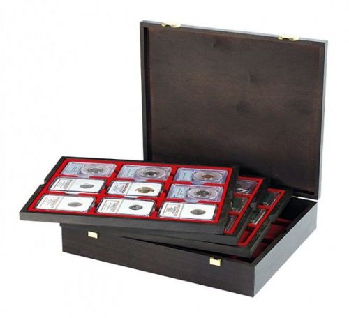 Lindner Echtholzkassette CARUS mit 4 Tableaus für 36 Slabs 2494-19 Neu