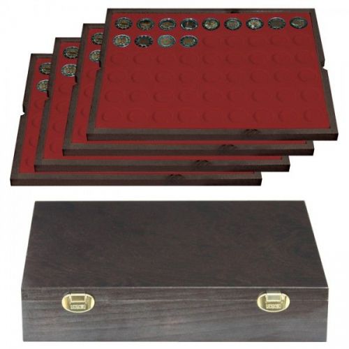 Lindner Echtholzkassette CARUS mit 4 Tableaus für 216 Münzen 2494-10 Neu