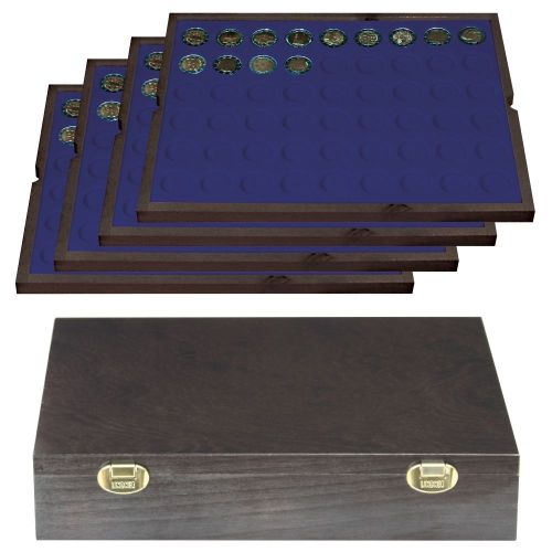Lindner Echtholzkassette CARUS mit 4 Tableaus für 216 Münzen 2494-10M Neu