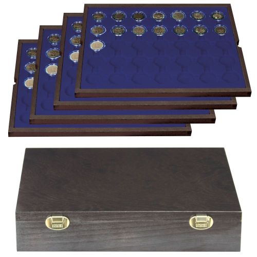 Lindner Echtholzkassette CARUS mit 4 Tableaus für 140 Münzkapseln 2494-11M Neu