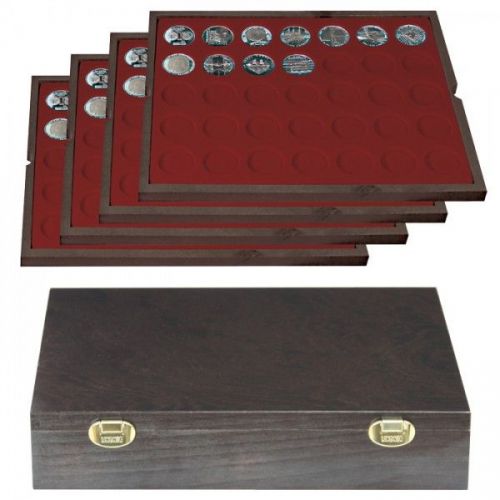 Lindner Echtholzkassette CARUS mit 4 Tableaus für 140 Münzen 2494-7 Neu