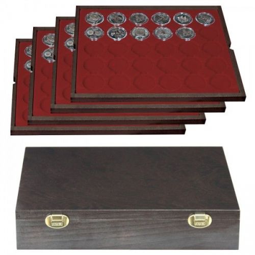 Lindner Echtholzkassette CARUS mit 4 Tableaus für 120 Münzkapseln 2494-9 Neu