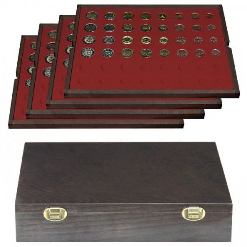 Lindner Echtholzkassette CARUS mit 4 Tableaus für 24 Kursmünzensätze 2494-12 Neu