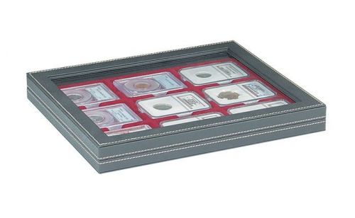 Lindner Münzkassette NERA M PLUS mit dunkelroter Münzeinlage 2367-2619E Neu
