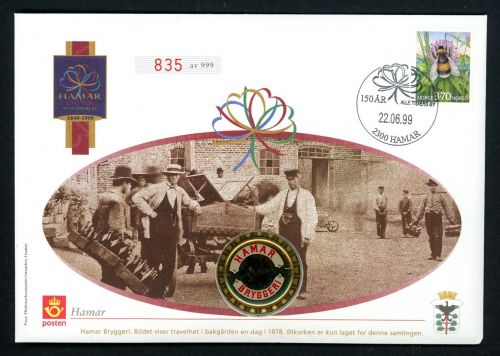 Norwegen 1999 Hamar Brauerei Kronenkorken im Numisbrief
