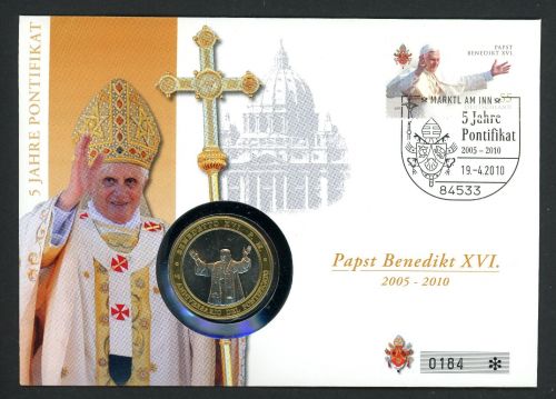 Vatikan 2010 Numisbrief mit Medaille 5 Jahre Ponifikat Benedikt XVI. ST