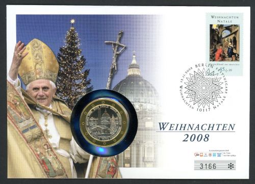 Vatikan 2008 Numisbrief mit Medaille Papst Benedikt XVI. Weihnachten ST