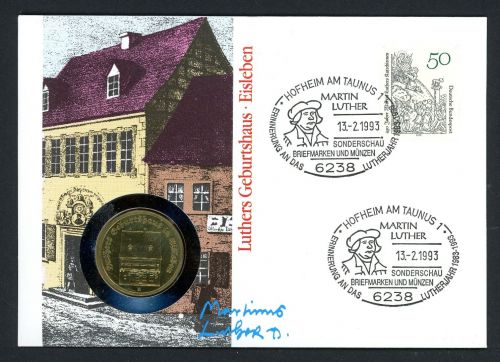 DDR 1993 Numisbrief 5 Mark Luthers Geburtshaus - Worbes 184 b ST
