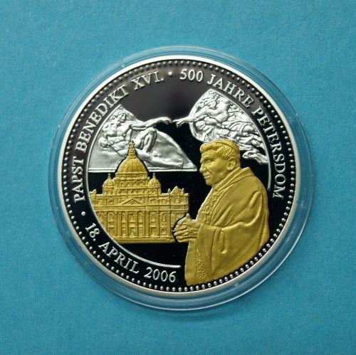 2006 Medaille Papst Benedikt XVI. Sixtinische Kapelle, teilvergoldet PP