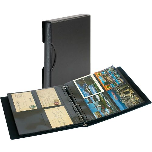 Lindner Postkartenalbum Schwarz m. Kassette und 20 Klarsichthüllen SRSPK-814 Neu