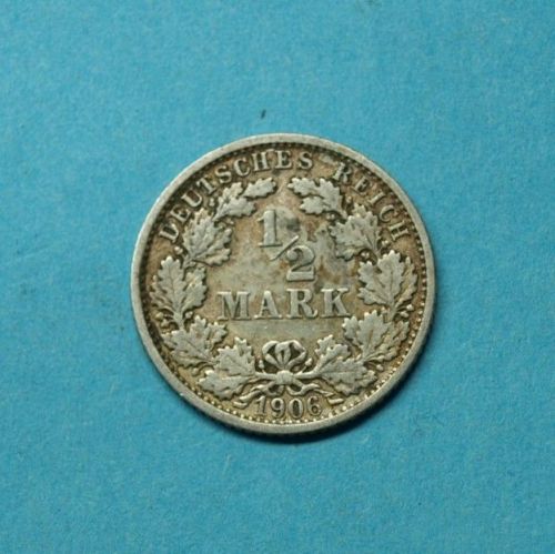 Deutsches Reich 1906 F 1/2 Mark Silber