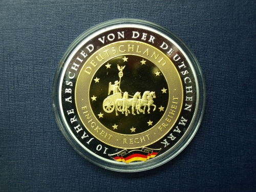 Medaille Gigant 10 Jahre Abschied von der Deutschen Mark, 1 Goldmark PP