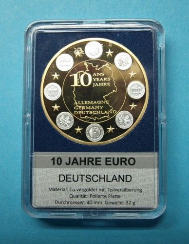 Deutschland Medaille 10 Jahre Euro, vergoldet, teilversilbert PP
