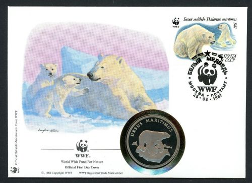 Sowjetunion 1987 Numisbrief Medaille Eisbären 30 Jahre WWF, CuNi PP