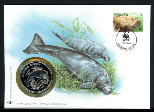 Vanuatu 1995 Numisbrief Medaille Dugon/ Seekuh 30 Jahre WWF, CuNi PP