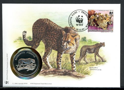 Obervolta 1993 Numisbrief Medaille Gepard 30 Jahre WWF, CuNi PP
