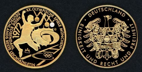 Bund Medaille Heidi Rosendahl 1972, vergoldet PP