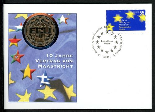 Bund 2003 Numisbrief 2,5 ECU NL 10 Jahre Maastrichter Vertrag ST