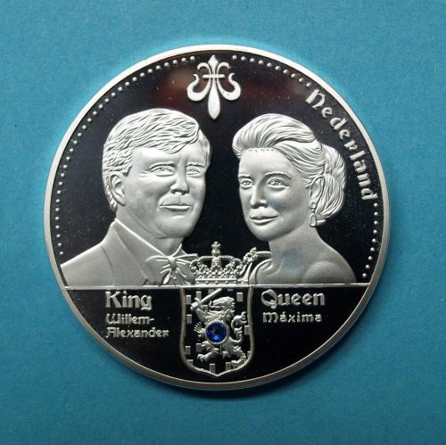 Niederlande 2013 Medaille Willem-Alexander & Maxima, Swarovski PP