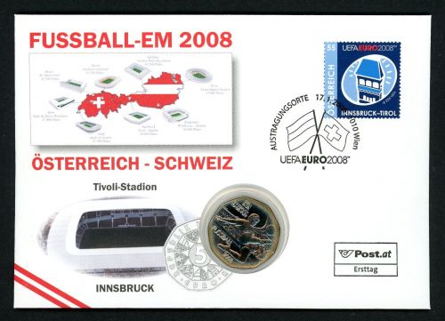 Österreich 2008 Numisbrief 5 € Fußball EM Innsbruck unzirkuliert