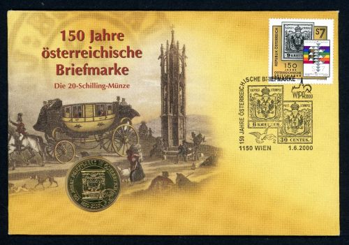 Österreich 2000 Numisbrief mit 20 Schilling 150 J. österr. Briefmarke ST