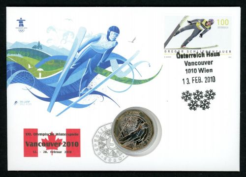 Österreich 2010 Numisbrief 5 € Olympiade 2010 Skisprung unzirkuliert