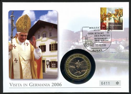 Bund 2006 Numisbrief Medaille Papst Benedikt XVI. in Deutschland ST