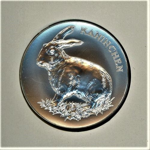 Schweiz Medaillenblatt Tiere der Heimat Kaninchen Medaille Feinsilber