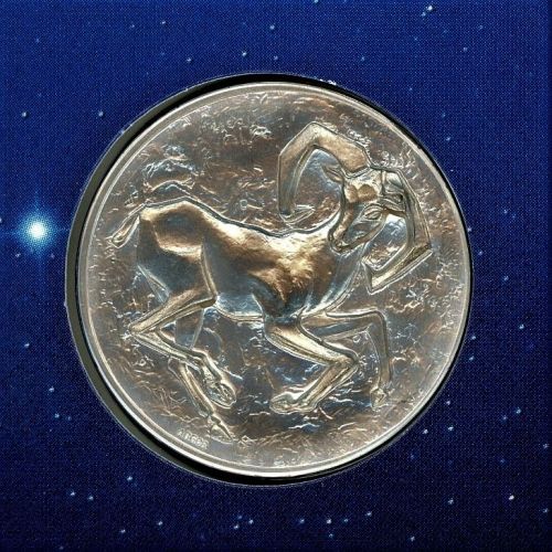 Schweiz Medaillenblatt Sternzeichen Widder Medaille Feinsilber