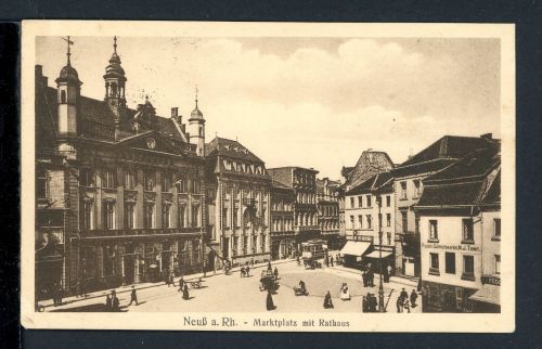 AK Neuss 1917 Blick auf Markt mit Rathaus, Schreibwaren Tonet