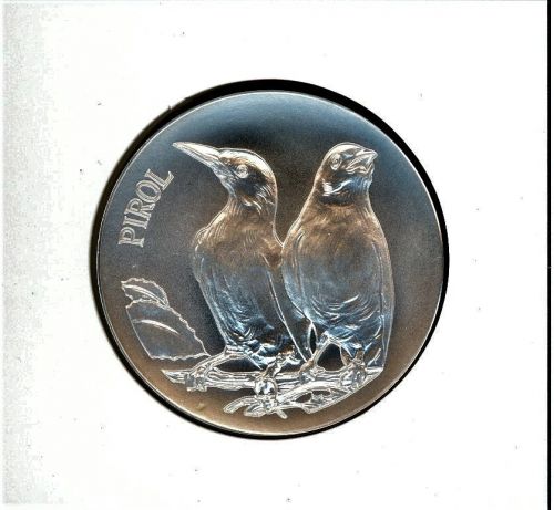 Schweiz Medaillenblatt Tiere der Heimat Pirol Medaille Feinsilber