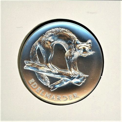 Schweiz Medaillenblatt Tiere der Heimat Edelmarder Medaille Feinsilber