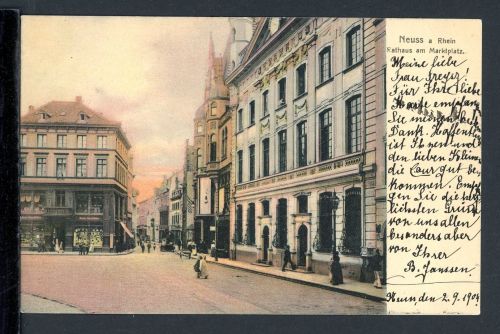 AK Neuss 1904 Rathaus mit Blick Richtung Oberstraße, coloriert