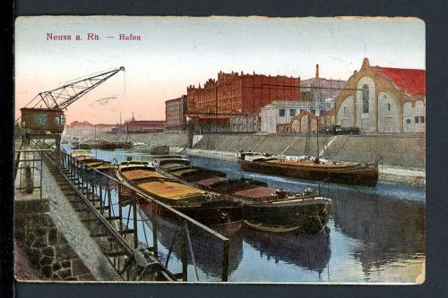 AK Neuss um 1920 Neusser Hafen mit Ladekran, coloriert