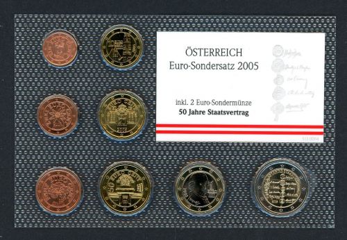 Österreich 2005 Euro-Sondersatz incl. 2 Euro 50 J. Staatsvertrag BU